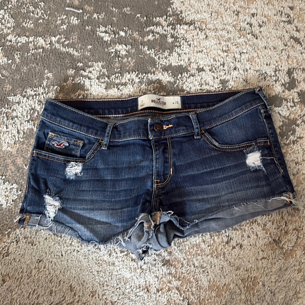 Hollister Dark Blue Ripped Denim Shorts